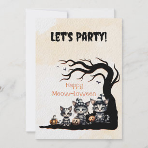 Invitación Gatos fantasma de Halloween blancos y negros corto