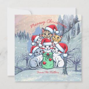 Invitación Gatos Feliz Navidad, Meowy Navidad, Regalo Diverti