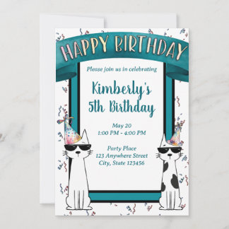 Invitación Gatos Geniales Feliz Cumpleaños