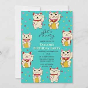 Invitación Gatos japoneses Maneki Neko de buena suerte Cumple