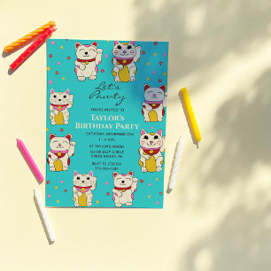 Invitación Gatos japoneses Maneki Neko de buena suerte Cumple