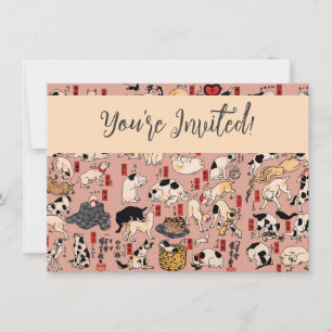 Invitación gatos japoneses Ukiyo-e Funny kitty