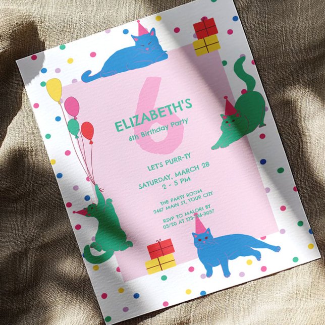 Invitación Gatos juguetones fiesta de cumpleaños purrfecta (Subido por el creador)