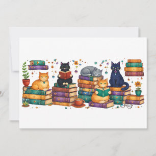 Invitación Gatos leyendo libros Escena de biblioteca acogedor