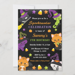Invitación Gatos lindos de Halloween fiesta de cumpleaños