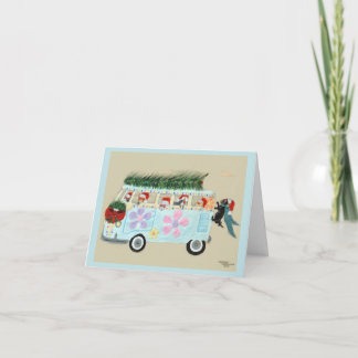 Invitación Gatos locos en su camioneta hippie de Navidad