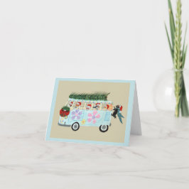 Invitación Gatos locos en su camioneta hippie de Navidad