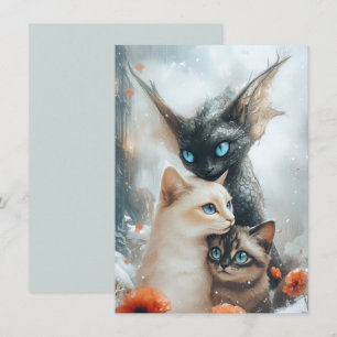 Invitación Gatos Mágicos de Invierno con Guardián de Dragón d