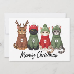 Invitación Gatos Meowy Navidad Suéter Feo Reno Xmas