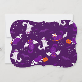 Invitación gatos morados de halloween mummy vampiro bruja
