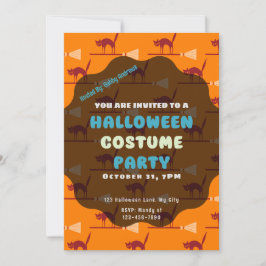 Invitación Gatos negros en brujas Bambalinas Naranja Hallowee
