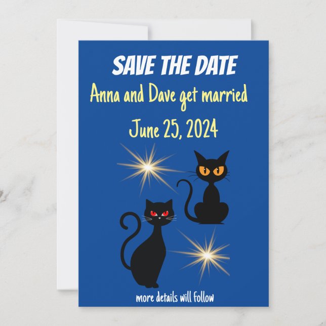 Invitación Gatos negros retro con explosión de estrellas/¡Gua (Anverso)