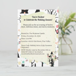 Invitación Gatos Negros y Ramas Personalizados RetroMinimalis