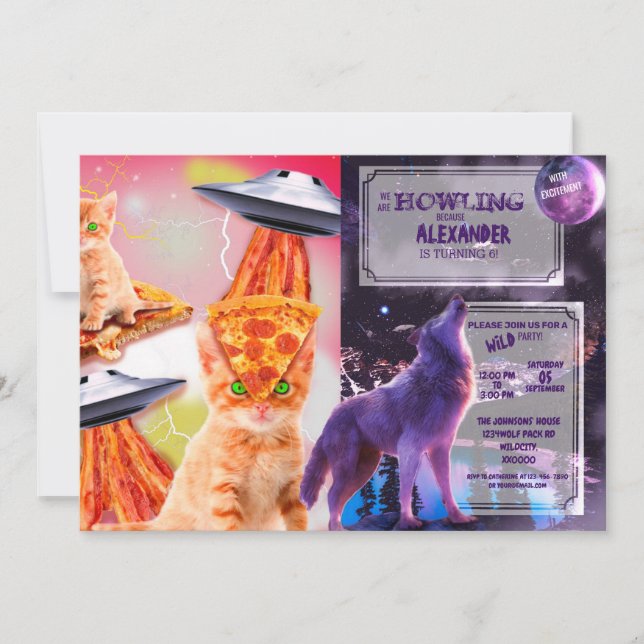 Invitación Gatos, tocino y ufos (Anverso)