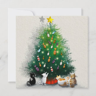 Invitación Gatos y árboles de Navidad