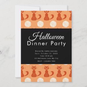 Invitación Gatos y lunas completas Naranja Fiesta de la cena 