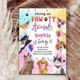 Invitación Gatos y perros Fiesta Pawty Animals Chica Cumpleañ