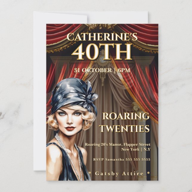 Invitación Gatsby 40th Birthday Party Invitation (Anverso)