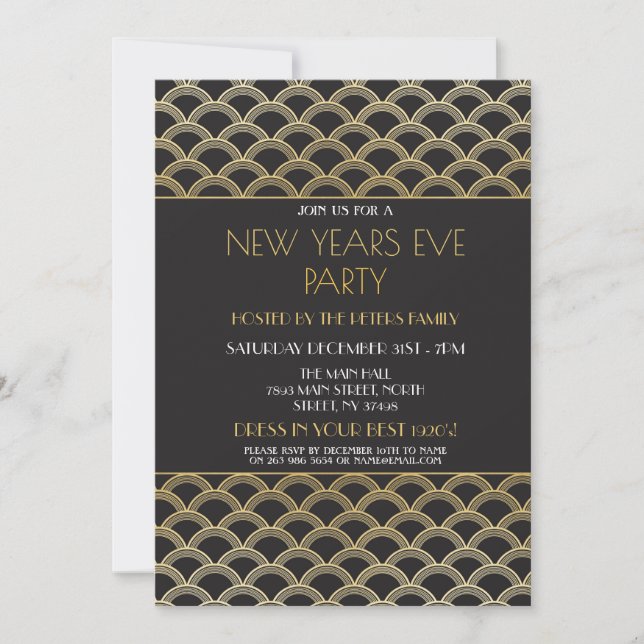 Invitación Gatsby, Año Nuevo de 1920, invita al oro Fiesta (Anverso)