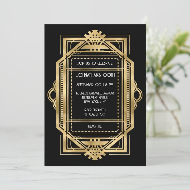 Invitación Gatsby art deco marco de oro fiesta de fotos DIY (Anverso de pie)