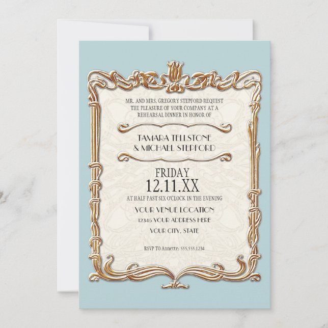 Invitación Gatsby Art Deco Nouveau Lace Faux Gold Tulip (Anverso)