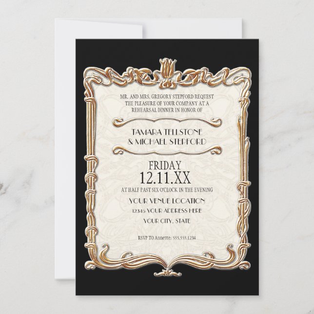 Invitación Gatsby Art Deco Nouveau Lace Faux Gold Tulip (Anverso)