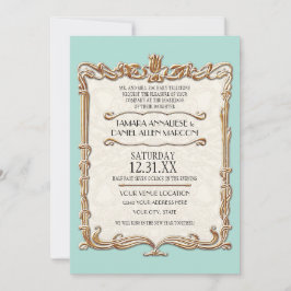 Invitación Gatsby Art Deco Nouveau Lace Faux Gold Tulip