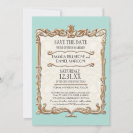 Invitación Gatsby Art Deco Nouveau Lace Faux Gold Tulip