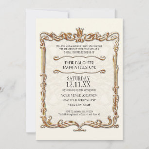 Invitación Gatsby Art Deco Nouveau Lace Faux Gold Tulip