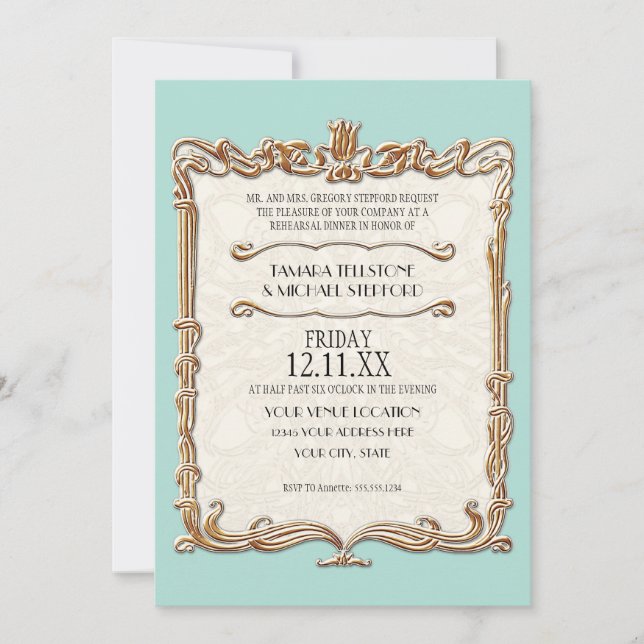 Invitación Gatsby Art Deco Nouveau Lace Faux Gold Tulip (Anverso)