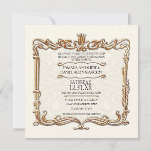 Invitación Gatsby Art Deco Nouveau Lace Faux Gold Tulip