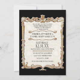 Invitación Gatsby Art Deco Nouveau Lace Faux Gold Tulip