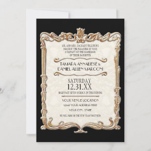 Invitación Gatsby Art Deco Nouveau Lace Faux Gold Tulip