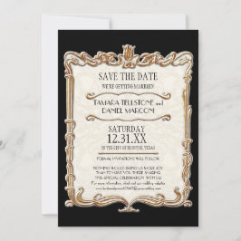 Invitación Gatsby Art Deco Nouveau Lace Faux Gold Tulip