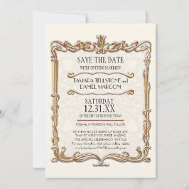 Invitación Gatsby Art Deco Nouveau Lace Faux Gold Tulip