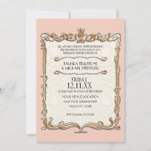 Invitación Gatsby Art Deco Nouveau Lace Faux Gold Tulip