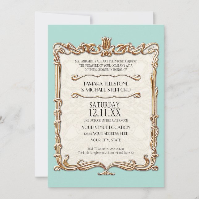 Invitación Gatsby Art Deco Nouveau Lace Faux Gold Tulip (Anverso)
