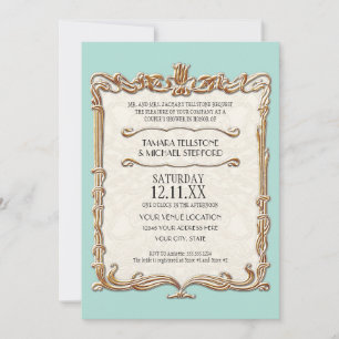 Invitación Gatsby Art Deco Nouveau Lace Faux Gold Tulip