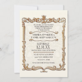 Invitación Gatsby Art Deco Nouveau Lace Faux Gold Tulip