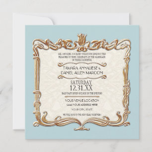 Invitación Gatsby Art Deco Nouveau Lace Faux Gold Tulip