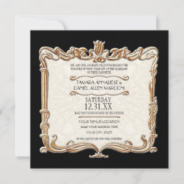 Invitación Gatsby Art Deco Nouveau Lace Faux Gold Tulip