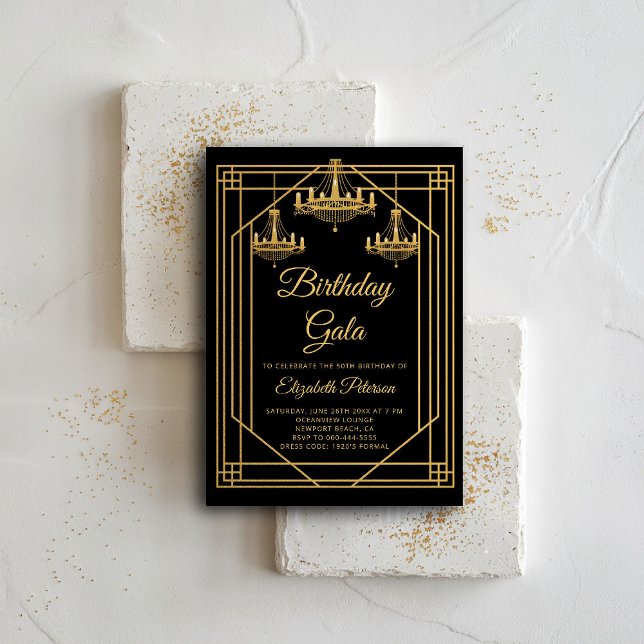 Invitación Gatsby Art Deco Roaring Candeliers de los años 20  (gatsby party invitation roaring 1920 twenties prohibition deco nouveau chandeliers business event)