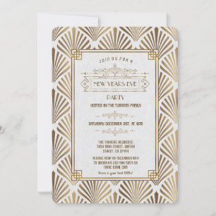 Invitación Gatsby Blanco Art Decó Fiesta de Nochevieja de los