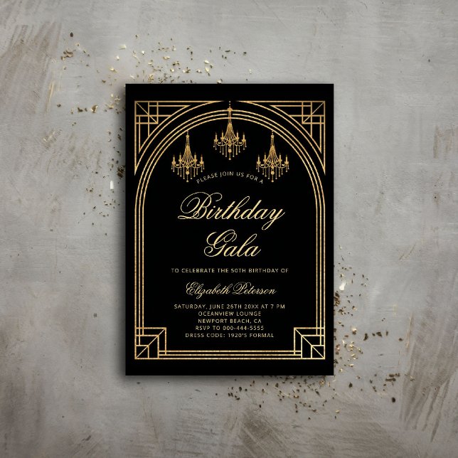 Invitación Gatsby Deco Roaring 20's Arch Chandeliers Cumpleañ (gatsby party invitation roaring 1920 twenties prohibition art deco nouveau frame chandeliers ball)