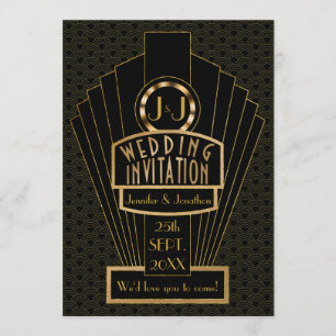 Invitación Gatsby Fanfare Vintage Art Deco Boda