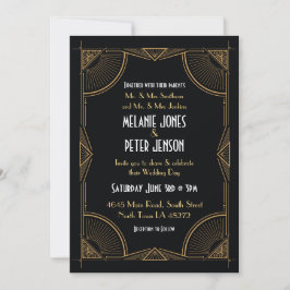 Invitación Gatsby Fiesta Black & Gold, Boda de Art Deco de lo