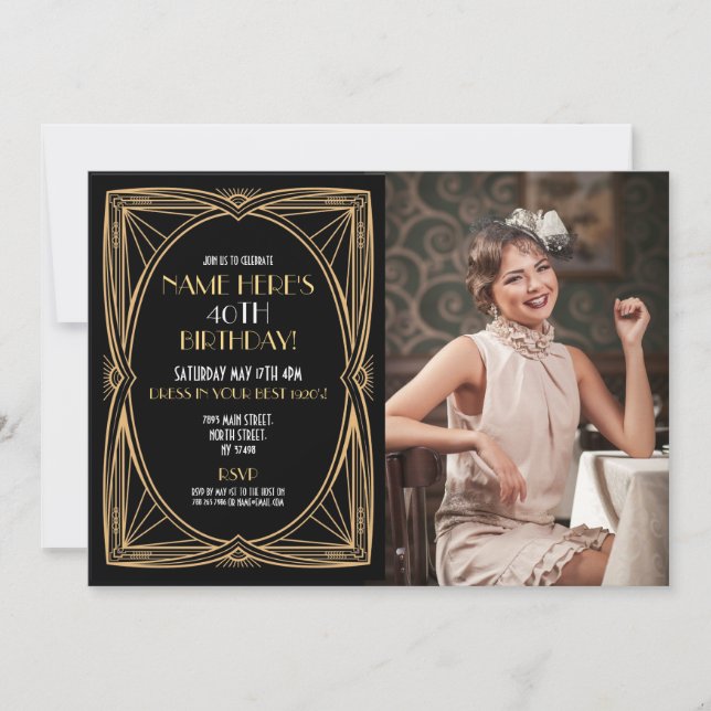 Invitación Gatsby Fiesta Gold Photo de los años 1920 (Anverso)