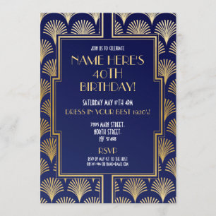 Invitación Gatsby Fiesta Navy & Gold