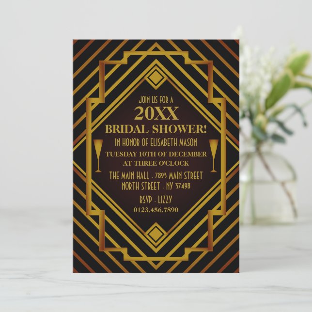 Invitación Gatsby Gold Bridal Shower (Anverso de pie)