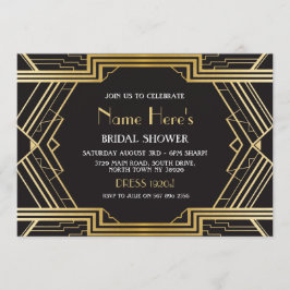Invitación Gatsby Gold, Fiesta de ducha de novia Art Deco de 